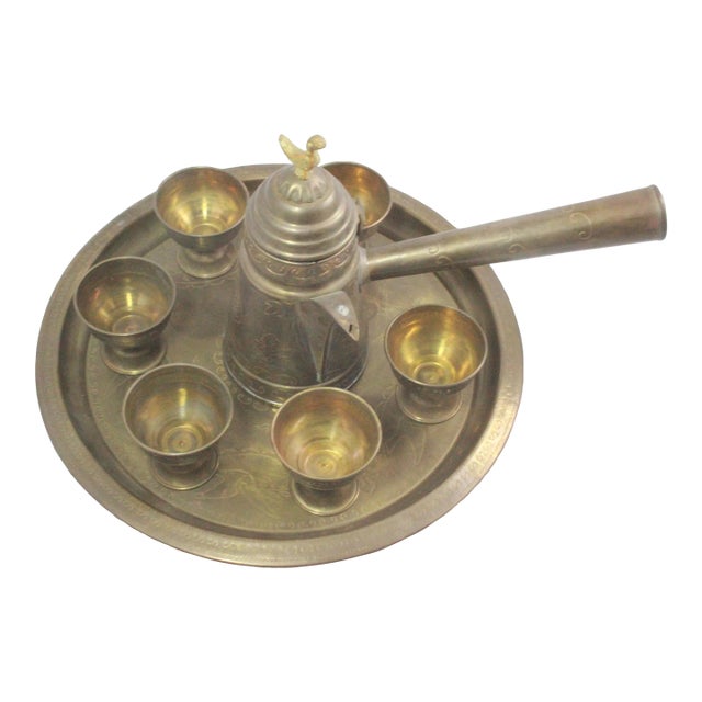 Vintage Brass Turkish Coffee Set- 8 Pieces For Sale