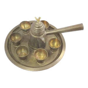 Vintage Brass Turkish Coffee Set- 8 Pieces