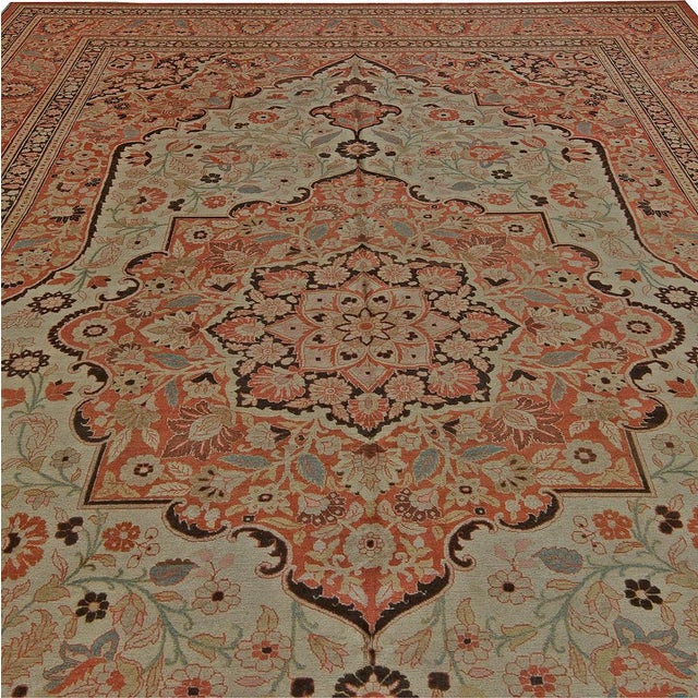 Persian 19th Century Persian Tabriz Beige, Brown and Terracotta Red Rug For Sale - Image 3 of 3