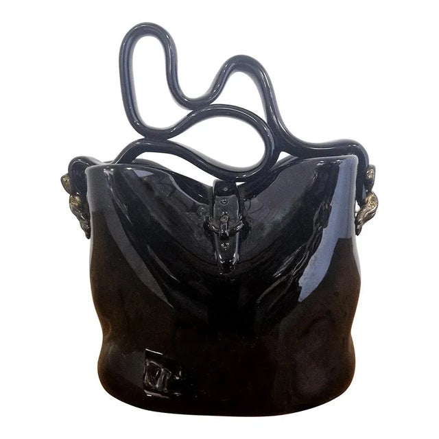 Black Glass Handbag Vase, 1980s For Sale - Image 7 of 7