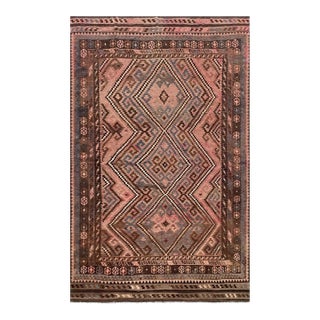 Vintage Maimana Kilim Area Rug, Handwoven Wool, 8x12, Rose & Slate For Sale