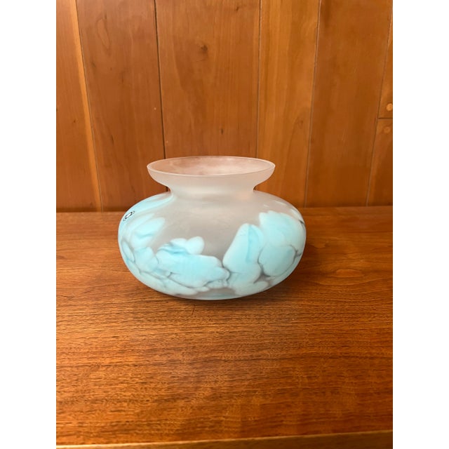 Turquoise Mid-Century Pair of Hand Blown Vases - Tarnowiec Poland Semi Opaque Turquoise & Lime For Sale - Image 8 of 18