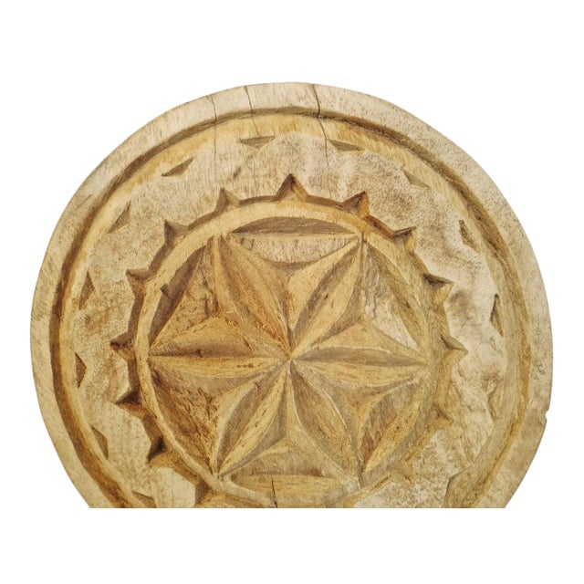 Indian Vintage Wood Medallion on Stand For Sale - Image 3 of 7