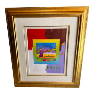 1970s Peter Max, "2 Sages With Stars" Framed Oil Painting Mixed Media Hand Signed For Sale