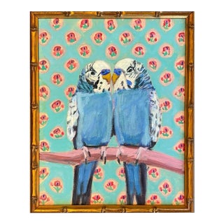 “Blue Budgies” a Framed Original Painting by Michelle Heimann. For Sale