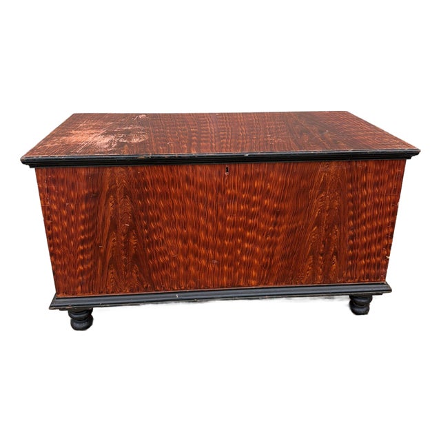 Antique Manheim, Lancaster County, Pa Flame Paint Decorated Blanket Chest 19th Century For Sale