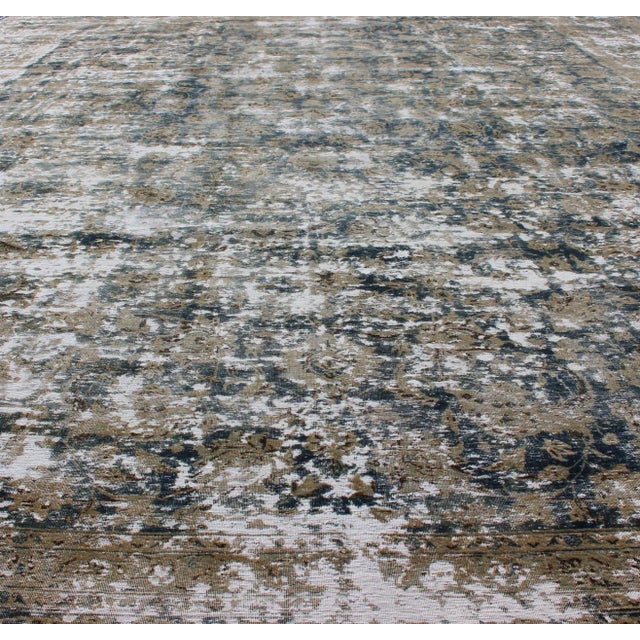 Antique Persian Rug with All Over Modern abstract Design in Teal Blue, Blue, taupe, tan, honey colors. Antique Persian...