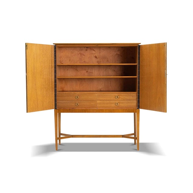 Mid-Century Modern 1940s Detailed Intarsia Walnut Swedish Cabinet by Erik Mattson For Sale - Image 3 of 5