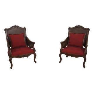 Pair French Style Double Cane Back Bergere Chairs For Sale