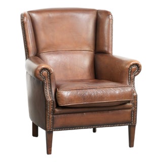 Dark Brown Sheepskin Wingback Lounge Chair For Sale