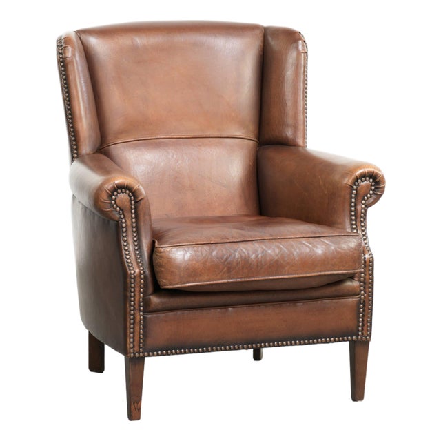 Dark Brown Sheepskin Wingback Lounge Chair For Sale