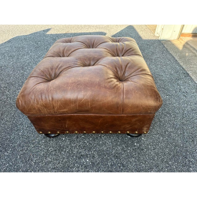 Expertly crafted leather ottoman by Ralph Lauren. Superior workmanship and highest quality leather. Stunning and...