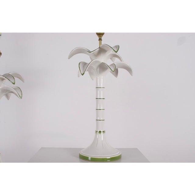 Mid-Century Modern Palm Tree Base Earthenware Table Lamps, 1970s., Set of 2 For Sale - Image 3 of 7