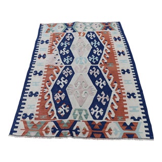 1970s Southwestern Blue Geometric Kilim For Sale