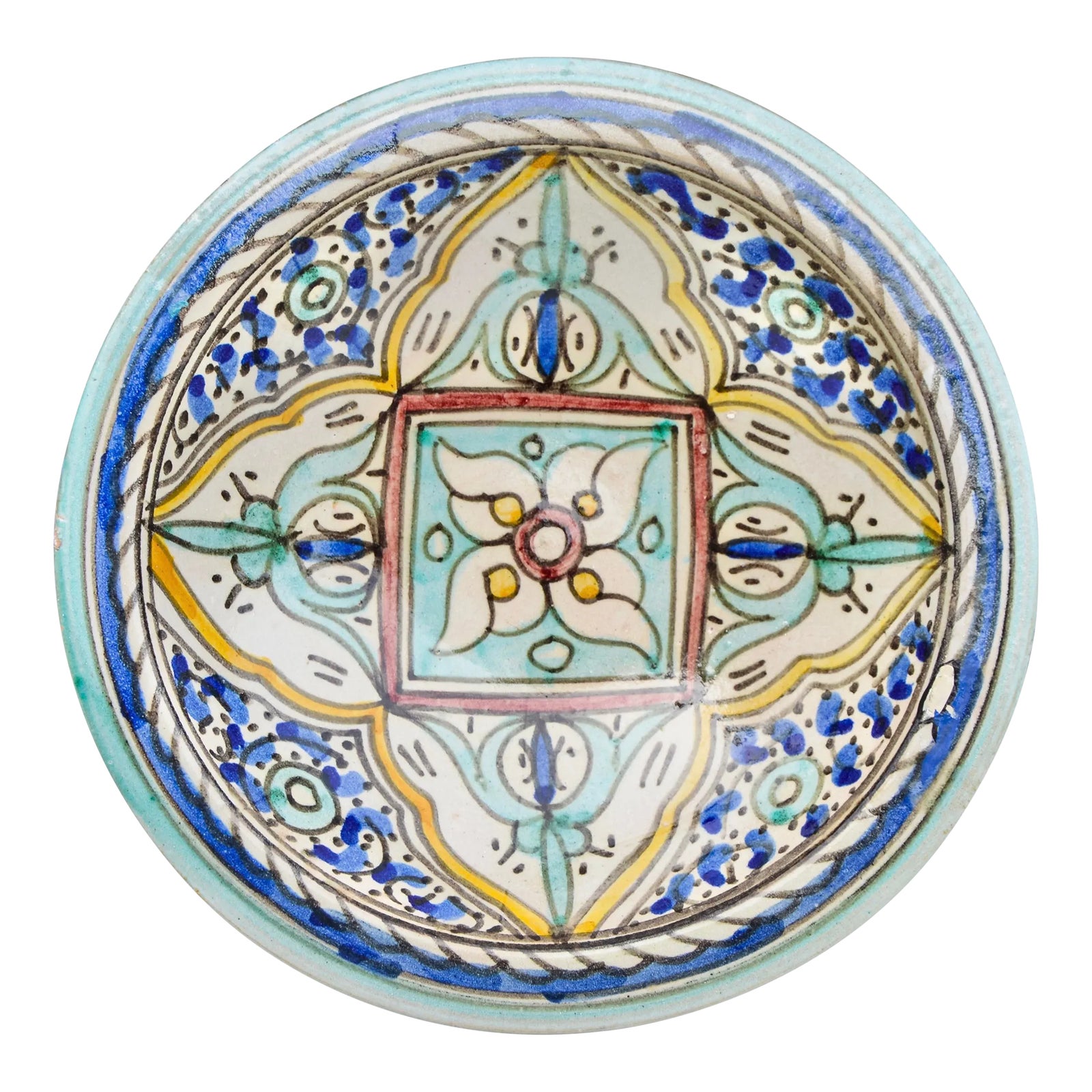Mid 20th Century Blue & Orange-Patterned Andalusian Ceramic Plate