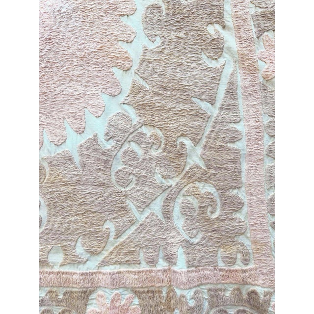 Mid-Century Modern Suzani Tablecloth - Neutral Tan Tashkent Embroidery For Sale - Image 3 of 7