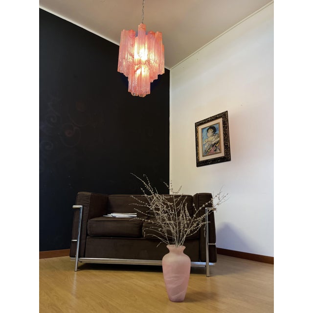 Vintage Glass Tube Chandelier with 30 Albaster Pink Glasses, 1990s For Sale - Image 11 of 18