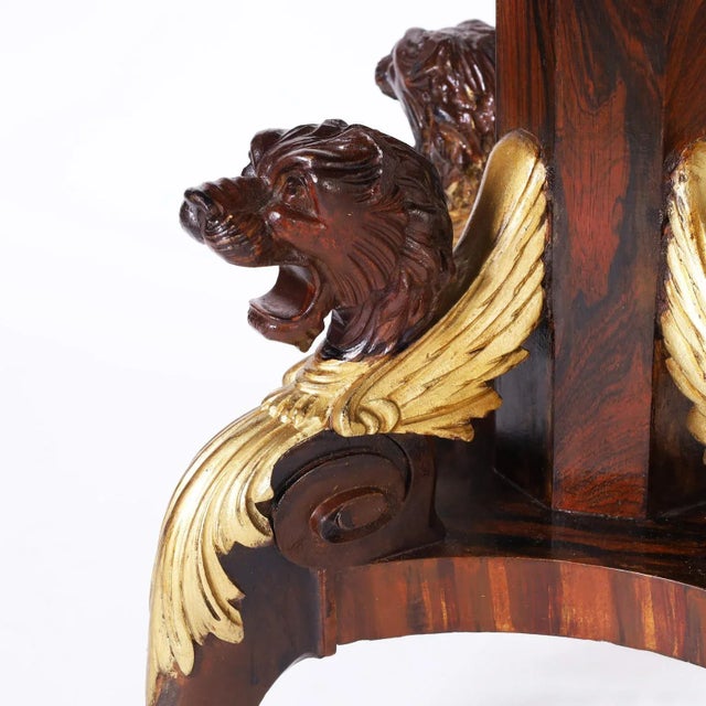 Wood Antique English Leather Top Center Table With Lion Heads For Sale - Image 7 of 10