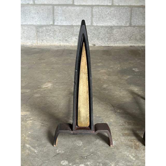1950s Iron and Brass Andirons Attributed to Donald Deskey- A Pair For Sale In Philadelphia - Image 6 of 12