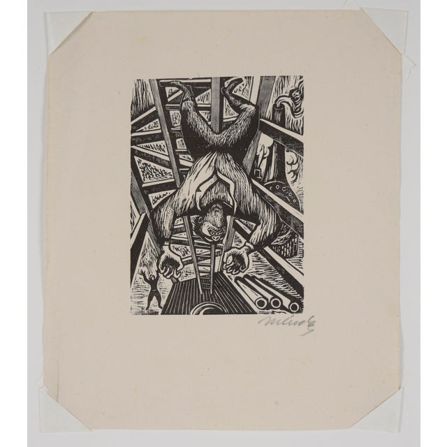 "Accidente" - 1943 Linocut on Paper "Accidente" from the portfolio "25 Prints of Leopoldo Méndez", depicts a figure,...