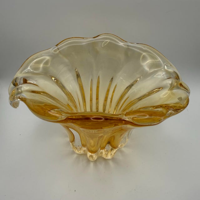 Gorgeous, heavy vintage Teleflora Champagne Gold Art Glass Vase. Made in an elegant Mid-Century Modern Murano type style,...
