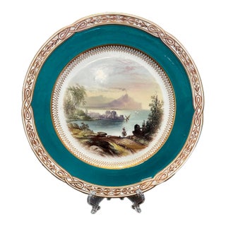 1820-1830’s British Topographical Porcelain Cabinet Plate - "Mount Etna" Spode or Coalport For Sale
