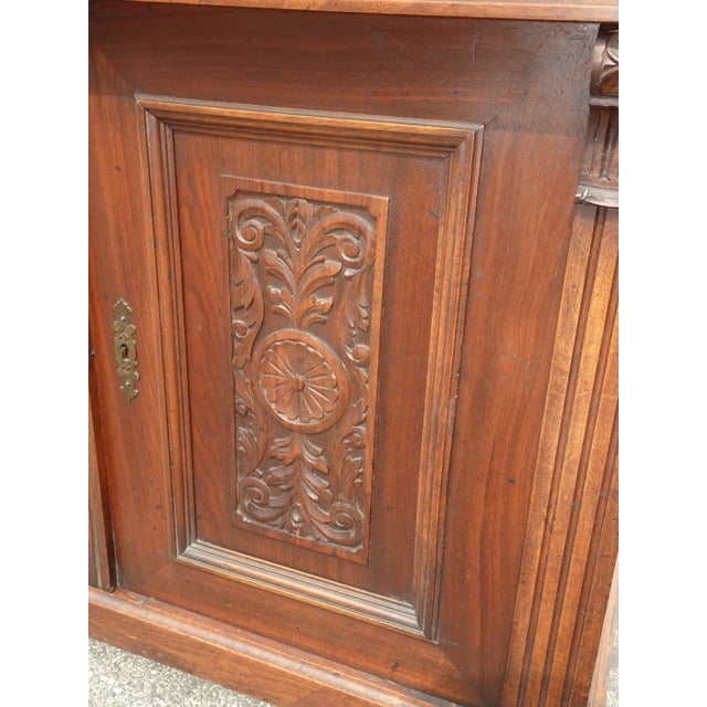 Antique French Victorian Ornate Sideboard Cabinet Entry Table Black Granite Top For Sale - Image 10 of 13