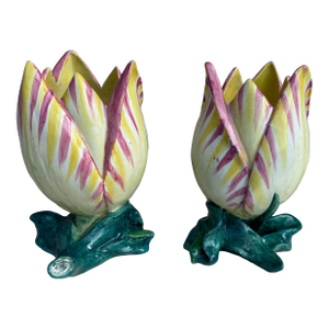 Large Pair of Majolica Tulip Vases Jerome Massier, Circa 1900