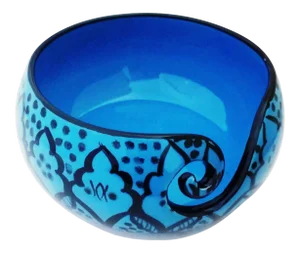 Boho Chic Handcrafted Greek Blue Ceramic Knitting Yarn Bowl Holder