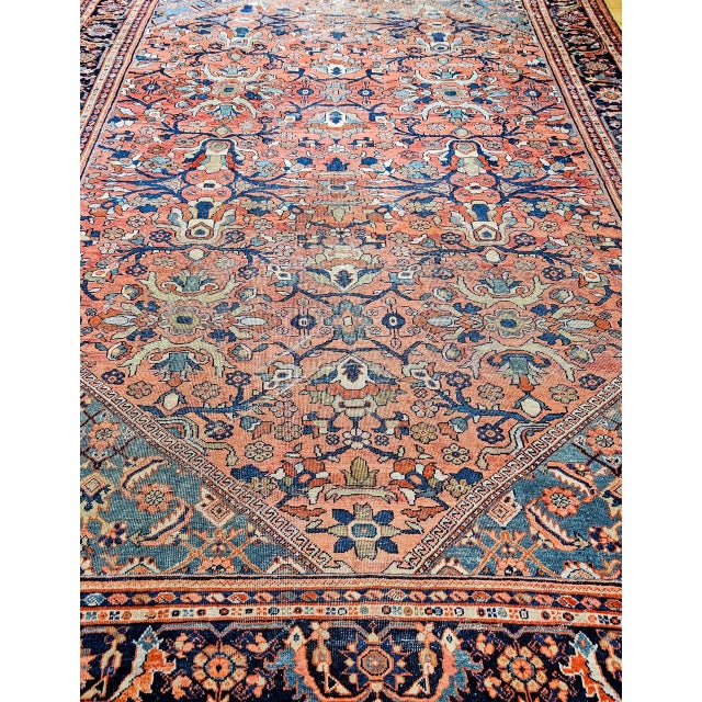 Antique Persian Mahal Sultanabad Rug, Hand-Knotted Wool, Geometric Pattern, Rust & Turquoise, 9x12 For Sale - Image 9 of 17