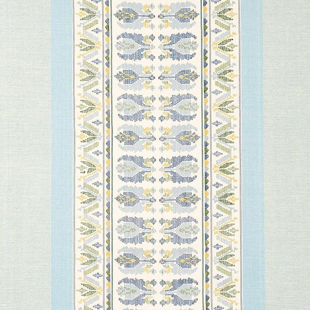 Sample- Schumacher Sandor Stripe Embroidery Fabric in Chambray For Sale