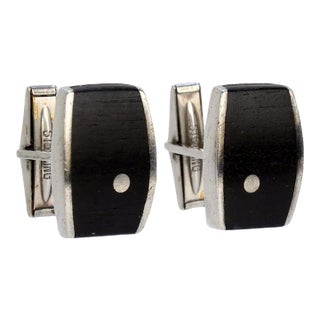 Vintage Ed Wiener Modernist Sterling Silver and Ebony Wood Cufflinks - 2 Pieces For Sale