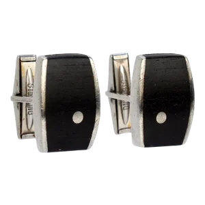 Vintage Ed Wiener Modernist Sterling Silver and Ebony Wood Cufflinks - 2 Pieces