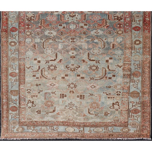 Early 20th Century Antique Persian Malayer Rug With Soft Blue Ground and Stylized Pattern 3'11 X 6'5 For Sale - Image 5 of 12