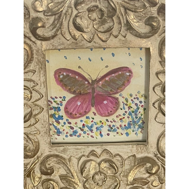 1970s 1970s Small Pink Lady Butterfly Original Paintings - Set of 2 For Sale - Image 5 of 5