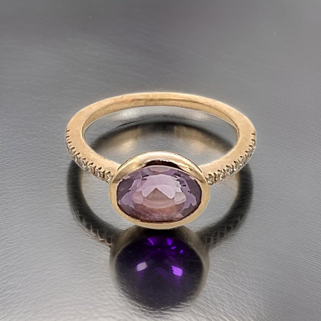 Natural Amethyst Diamond Ring Size 6.5 14k Y Gold 1.87 TCW Certified For Sale - Image 10 of 11