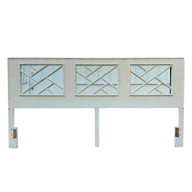 White Faux Bamboo Fretwork King Headboard with Mirrored Back For Sale - Image 10 of 10