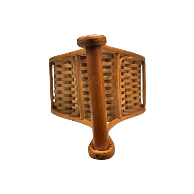 1970s Vintage Rattan Five-Bottle Wine Rack With Carry Handle For Sale - Image 5 of 6