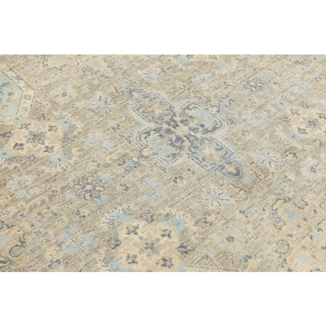 Modern Transitional Tabriz Style Hand-Knotted Wool & Silk Area Rug in Beige For Sale - Image 9 of 11