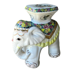 Whimsical Mid 20th-Century Highly Glazed Earthenware Elephant Garden Stool / Plant Stand
