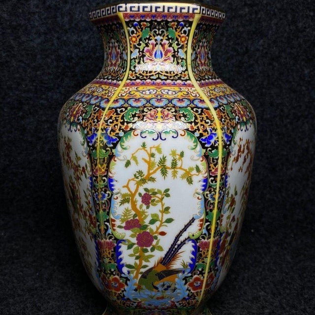 Chinese Vintage Chinese Famille Rose Porcelain Vase With Bird and Floral Medallion Motifs For Sale - Image 3 of 9