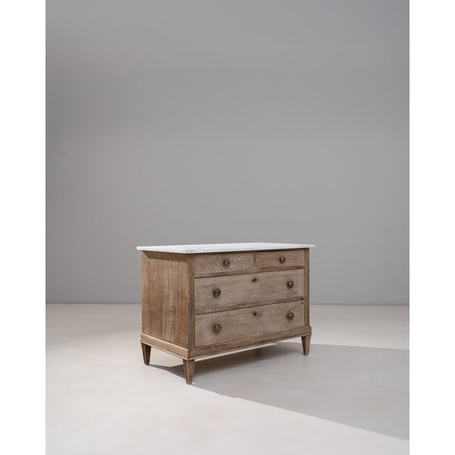 Brown 19th Century French Louis XVI Oak Chest of Drawers With Marble Top For Sale - Image 8 of 18