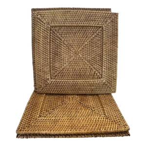 Vintage Set of 6 Square Hand Woven Rattan Plate Chargers