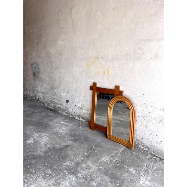 Wooden Arch-Shaped Mirror with Tree Bamboo Wicker Frame, 1970s For Sale - Image 6 of 12