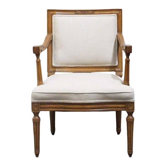 High End Vintage Solid Cherry Italian Neoclassical Tuscan Style 24" Accent Arm Chair For Sale