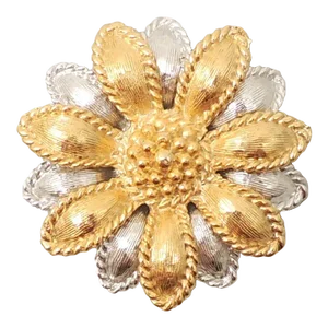 Vintage Signed Napier Goldtone & Rhodium Plated Flower Brooch