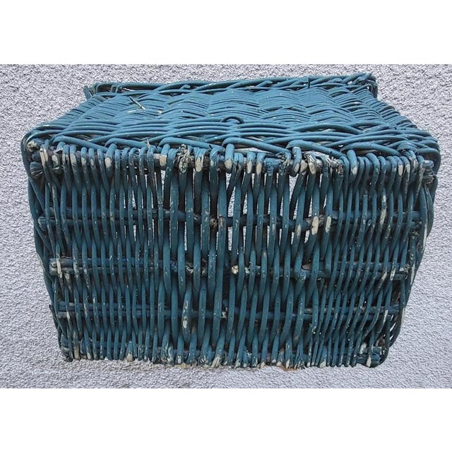 Wood Large French Country Painted Wicker Willow Basket – Woven Handles For Sale - Image 7 of 8
