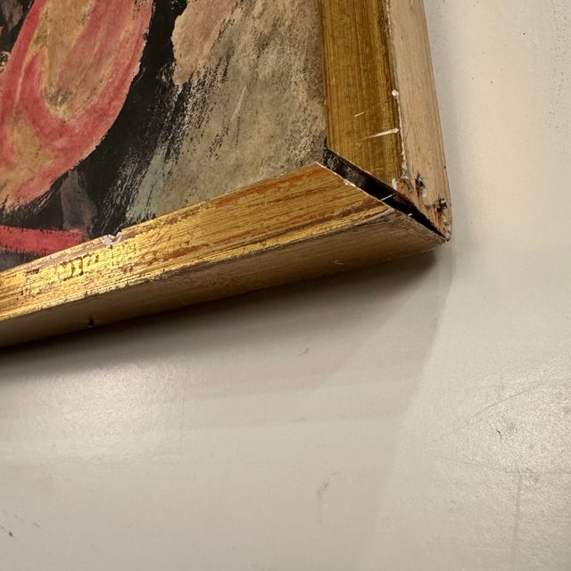 Yellow “Mother and Child” by Frederico Castellon Madrid 1962 Framed Watercolor on Masonite For Sale - Image 8 of 12