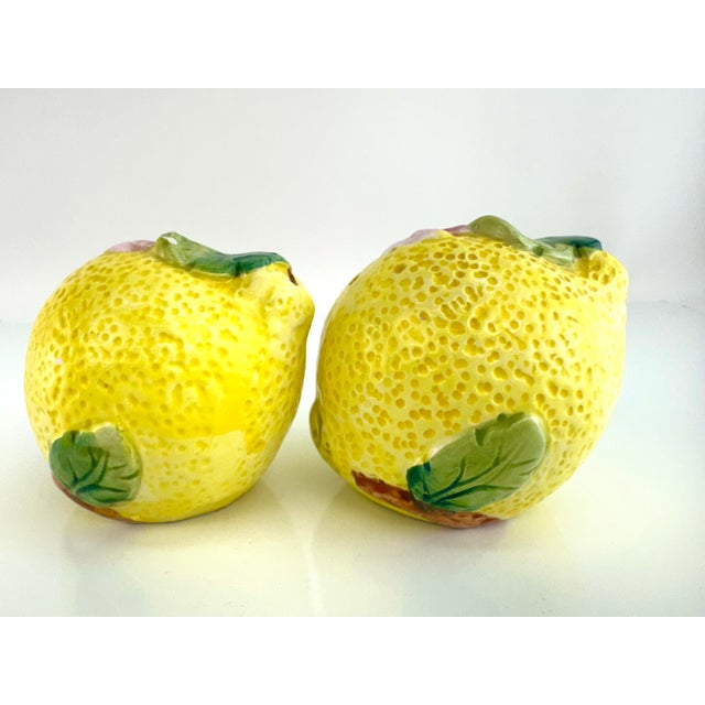 Ceramic Vintage Majolica Style Lemon Salt & Pepper Shakers – Hand-Painted Ceramic, a Pair For Sale - Image 7 of 10