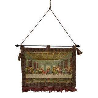19th Century Italian Religious Banner the Last Supper Oliograph Tapestry Small For Sale